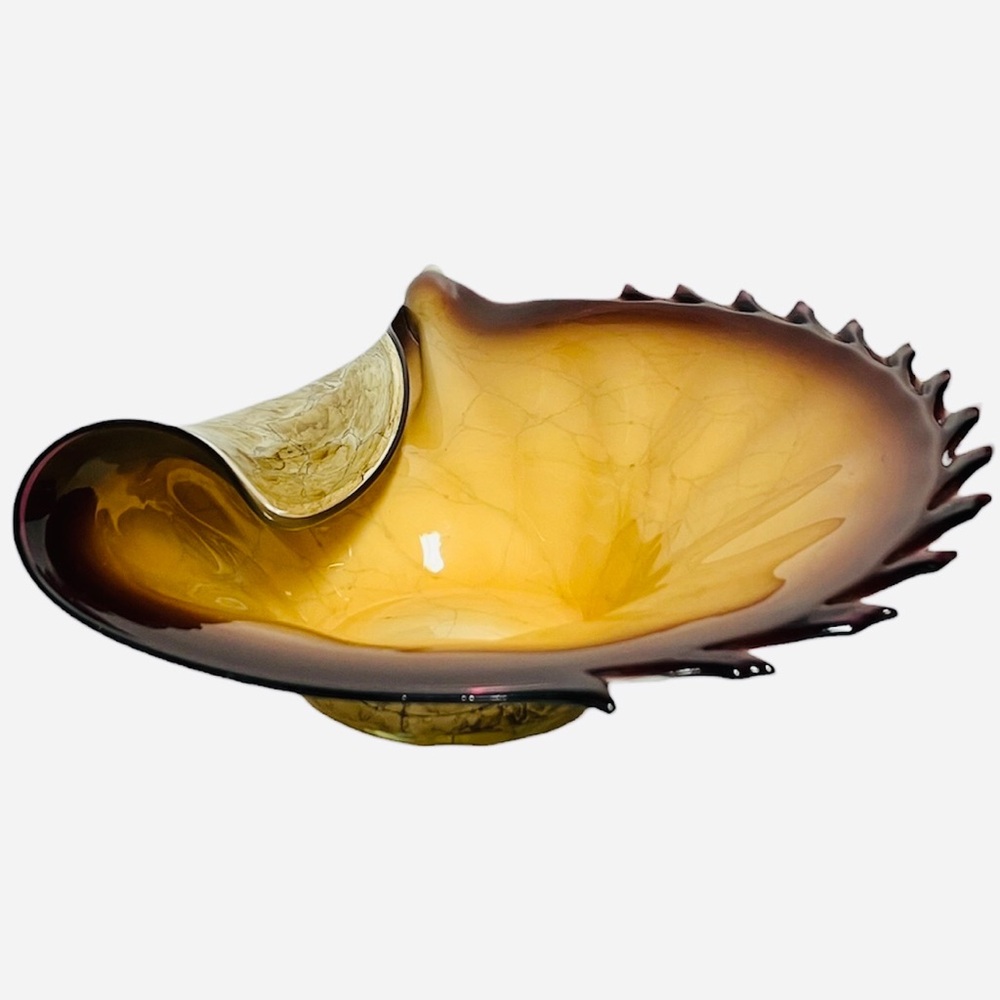 Vintage Unique Jozefina Krosno Handblown Art Glass Conch Shell